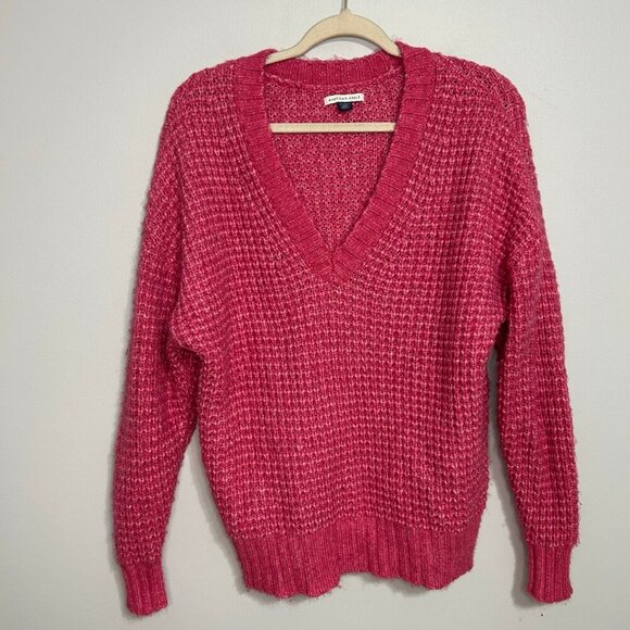 American Eagle Outfitters Whoa So Cozy Hot Pink Waffle V-Neck Sweater Size XS - Picture 3 of 7